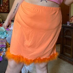 Orange fuzzy y2k skirt